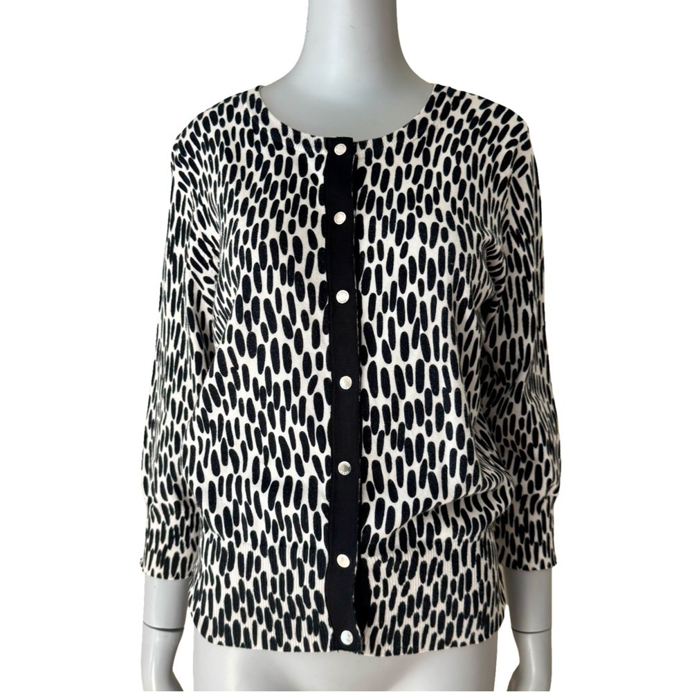 MICHAEL KORS Animal Print Cardigan Sweater Cotton Knit Snap Front 3/4 Sleeve Med